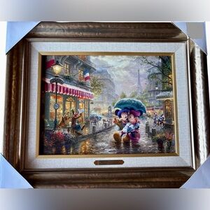 Framed Mickey & Minnie Mouse & Friends in Paris art by Thomas Kinkade 16.5x13.5